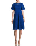 Short-Sleeve Lace A-Line Cocktail Dress, Royal