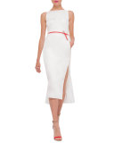 Sleeveless Plisse-Back Sheath Dress, Anemone