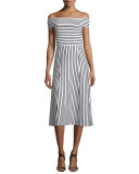 Striped Off-the-Shoulder Midi Dress, Soft White