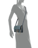 Faye Small Suede & Leather Shoulder Bag, Light Blue