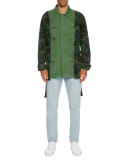 Spray-Paint Diagonal-Stripe Straight-Leg Jeans, Light Blue