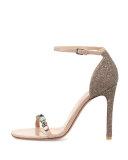 Embellished Glitter Naked Sandal, Gold