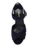 Crisscross Suede Platform Sandal, Bleu