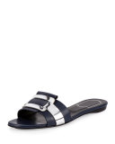 Pilgrim Jour Leather Flat Slide Sandal, Blue/Silver
