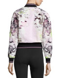 Floral-Print Zip-Front Bomber Jacket, Pink/White