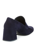 Suede Buckle Kiltie Loafer, Blue (Bleu)
