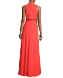 Sleeveless Crepe Cutout Popover Gown, Tangerine