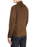 Lightweight Suede Button Jacket, Olive