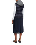 Contrast-Trimmed Hooded Puffer Vest, Navy
