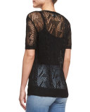 Cropped Short-Sleeve Sweater, Black