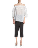Polka-Dot Off-the-Shoulder Top, Black/White