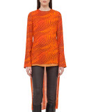 Zebra-Print High-Low Tunic Blouse, Orange