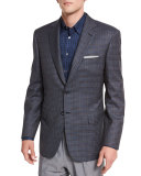 Windowpane-Check Two-Button Sport Jacket, Gray