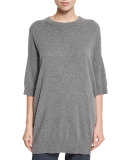 Slouchy Half-Sleeve Cashmere Sweater, Heather Stone