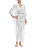 Rachel Long Crochet-Panel Caftan, White