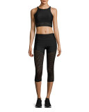 Half & Half Mesh Capri Performance Leggings, Black