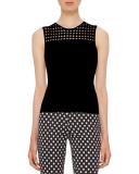 Lace-Yoke Sleeveless Top, Black