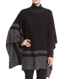 Striped Cashmere Bateau-Neck Poncho, Black