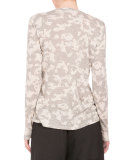 Floral Long-Sleeve Crewneck Tee, Ecru/Black Floral