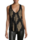 Talitha Stretch Jersey Paisley Tank, Black