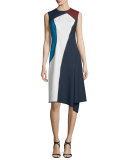 Sleeveless Jewel-Neck Colorblock Dress, Midnight Blue