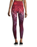 Super Waisted Printed Performance Leggings, Deep Garnet Red 