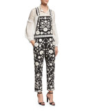 Floral Lace-Embroidered Dungarees, Black/Chalk