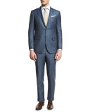 Plaid WOOL Two-Piece Suit, Blue/Gray