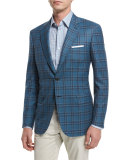 Plaid Two-Button Wool Sport Coat, Teal