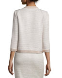 Allure Knit Jewel-Neck 3/4-Sleeve Jacket, Champagne