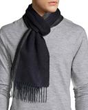 Reversible Arran Cashmere Scarf w/Fringe, Navy/Dark Gray