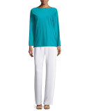 Long-Sleeve Round-Neck T-Shirt, Teal