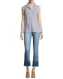 Striped Sleeveless Peplum Shirt, Blue Pattern