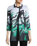 Notched-Collar Graphic-Print Knit Jacket, Multi