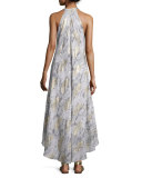 Metallic Paisley Cutaway Maxi Dress