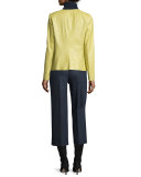 Maris Split-Neck Lambskin Leather Jacket, Plantain