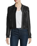 Lace-Trim Bomber Jacket, Onyx