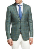 Plaid Three-Button Sport Coat, Lime