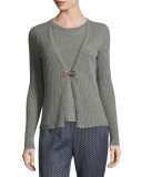2-in-1 Ribbed Merino Cardigan/Tee Combo, Gray