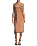 Sleeveless Reversible Satin Slip Dress, Copper/Black