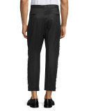 Frayed-Edge Pleated Pant, Black