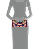 Embroidered Floral Flap Clutch Bag, Natural/Red/Blue