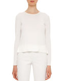 Ruffled-Hem Cotton Sweater