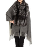 Fox Fur & Wool-Blend Shawl, Dark Gray