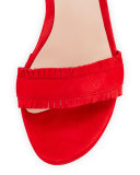 Pompom Fringe Ankle-Tie Wedge Sandal