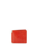Lizard & Leather Bi-fold Wallet W/Money Clip, Orange