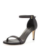 Nunaked Leather Mid-Heel Sandal, Black