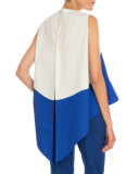 Bold Star-Print High-Low Blouse, Natural White/Blue