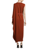 Sleeveless Belted Cape Dress, Rust