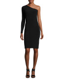 Brittany One-Shoulder Ribbed Stretch Mini Dress, Black